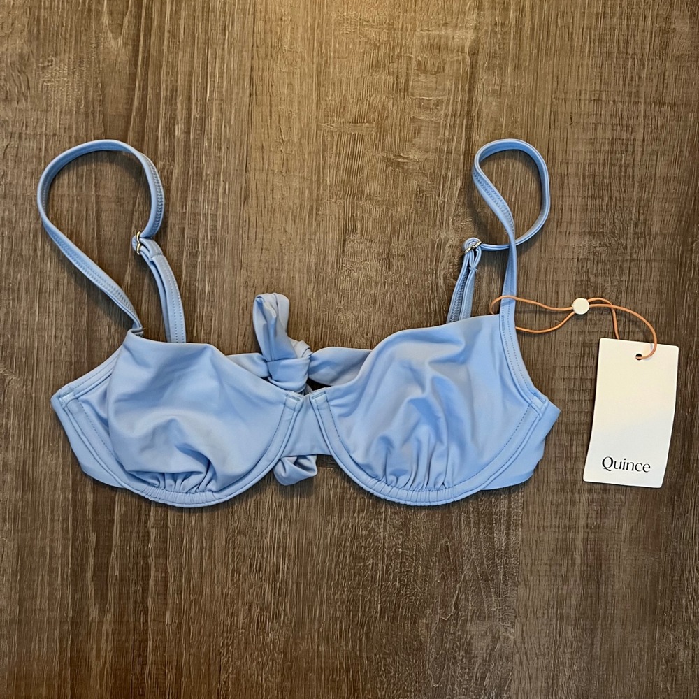NWT Quince Italian Demi Bikini Top XS Clear Blue Sky Swim Beach Vacation